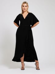 Yours Curve Black Ruffle Hem Wrap Dress - Image 2 of 5