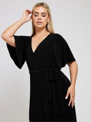 Yours Curve Black Ruffle Hem Wrap Dress - Image 4 of 5