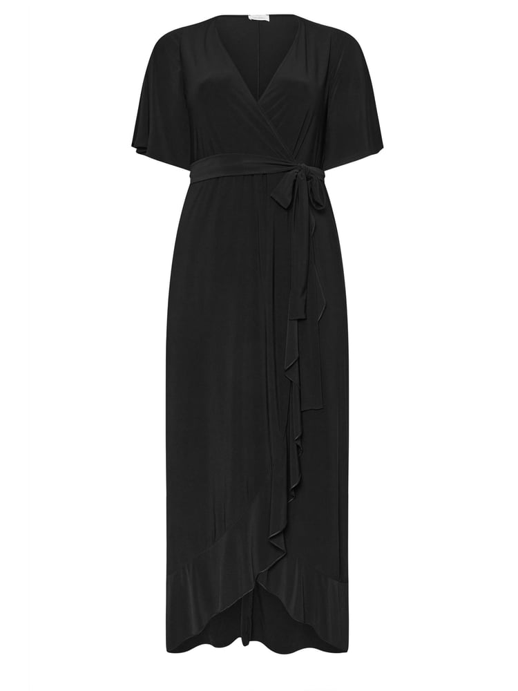 Yours Curve Black Ruffle Hem Wrap Dress - Image 5 of 5