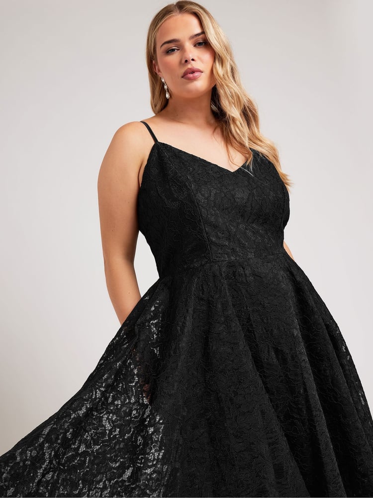 Yours Curve Black Lace High Low Prom Dress - Image 2 of 6