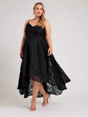 Yours Curve Black Lace High Low Prom Dress - Image 3 of 6