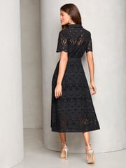 Lipsy Black Premium Broderie Lace Belted Shirt Midi Dress - Image 4 of 4