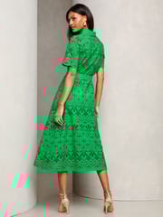 Lipsy Green Premium Broderie Lace Belted Shirt Midi Dress - Image 3 of 4