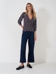 Crew Clothing Company Blue 3/4 Sleeve Wrap Top - Image 3 of 5