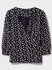 Crew Clothing Company Blue 3/4 Sleeve Wrap Top - Image 5 of 5