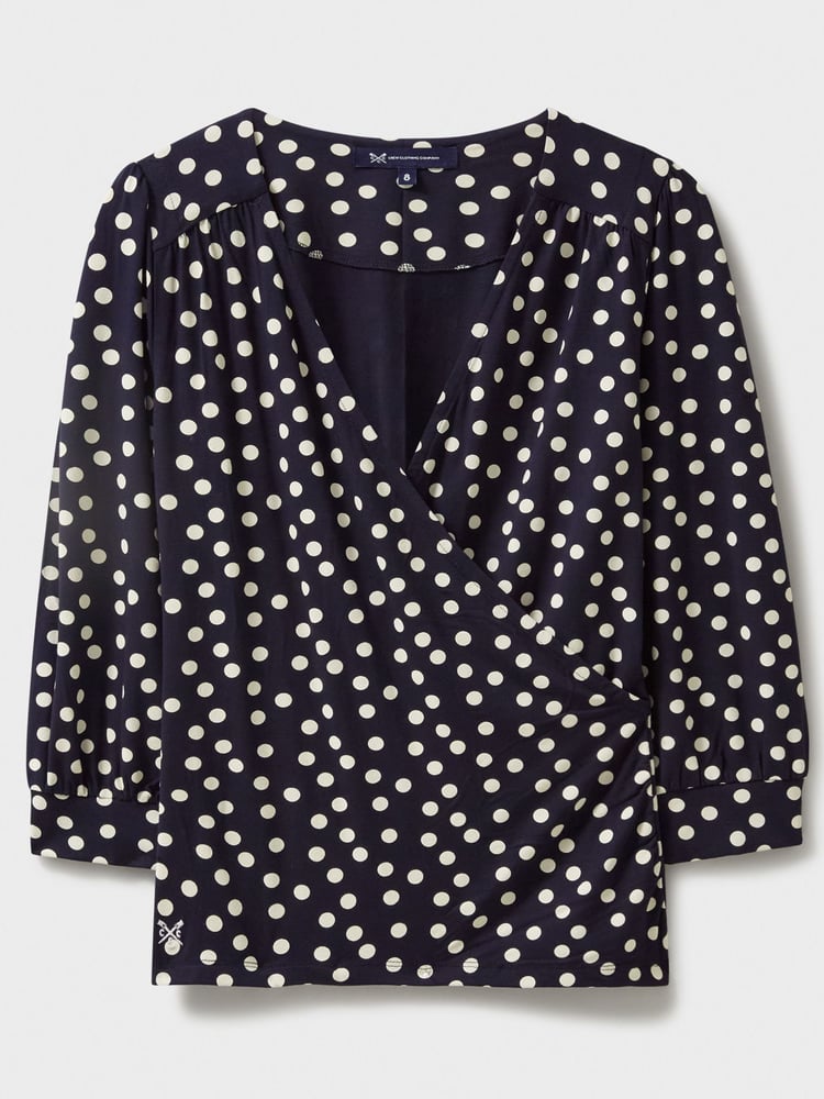 Crew Clothing Company Blue 3/4 Sleeve Wrap Top - Image 5 of 5