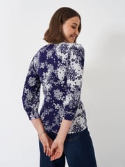 Crew Clothing Company Blue/White 3/4 Sleeve Wrap Top - Image 2 of 5
