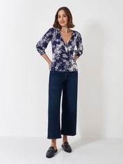 Crew Clothing Company Blue/White 3/4 Sleeve Wrap Top - Image 3 of 5