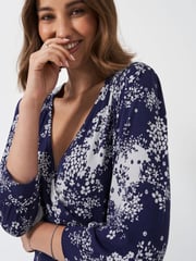 Crew Clothing Company Blue/White 3/4 Sleeve Wrap Top - Image 4 of 5