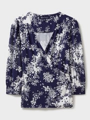 Crew Clothing Company Blue/White 3/4 Sleeve Wrap Top - Image 5 of 5
