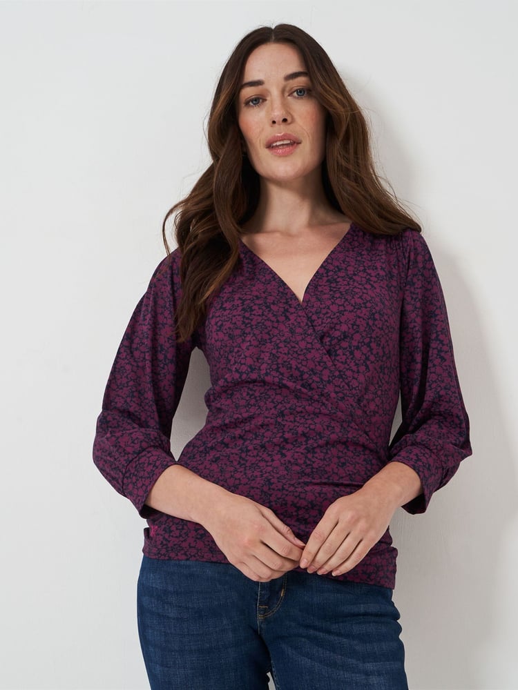 Crew Clothing Company Red 3/4 Sleeve Wrap Top - Image 1 of 5