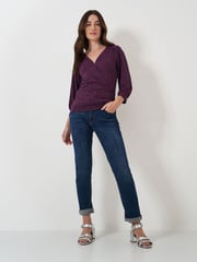 Crew Clothing Company Red 3/4 Sleeve Wrap Top - Image 3 of 5