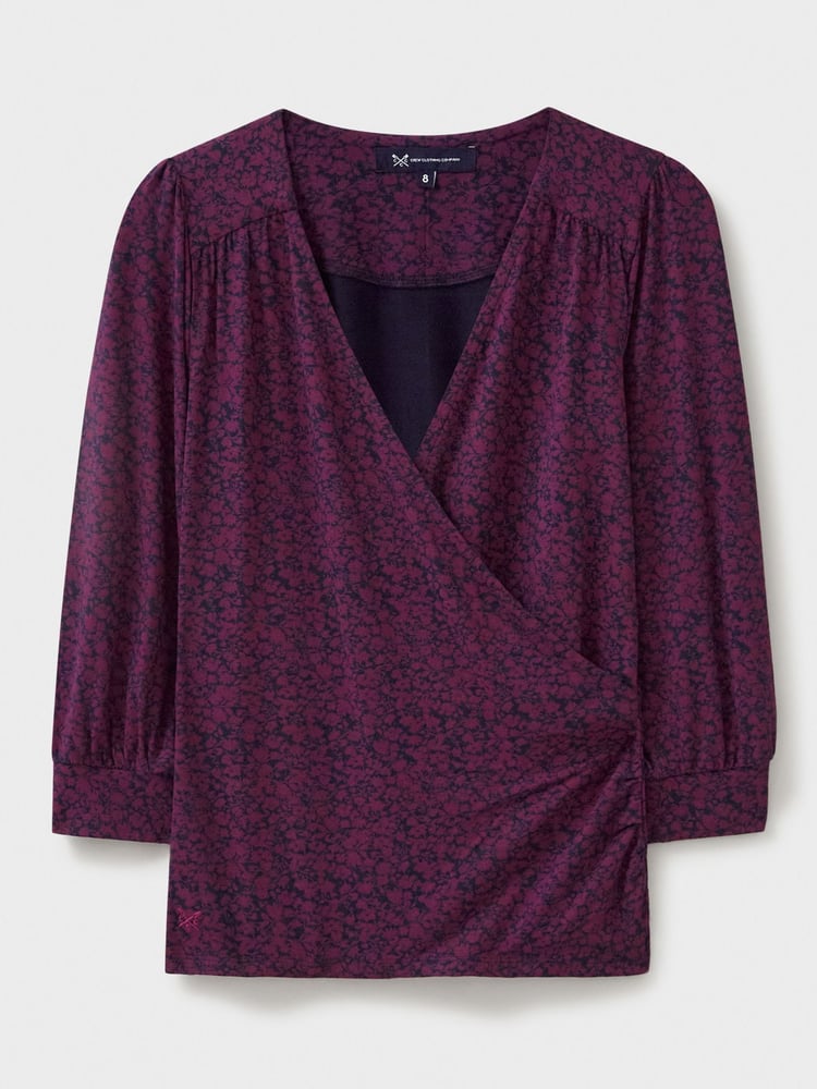 Crew Clothing Company Red 3/4 Sleeve Wrap Top - Image 5 of 5
