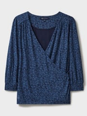 Crew Clothing Company Sky Blue 3/4 Sleeve Wrap Top - Image 4 of 4