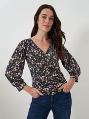 Crew Clothing Company Blue Light 3/4 Sleeve Wrap Top - Image 1 of 5