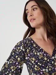 Crew Clothing Company Blue Light 3/4 Sleeve Wrap Top - Image 4 of 5