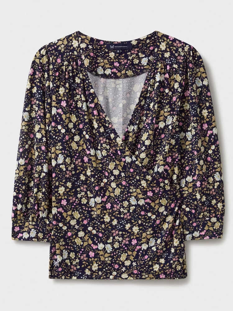 Crew Clothing Company Blue Light 3/4 Sleeve Wrap Top - Image 5 of 5