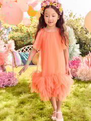 Bright Orange Mesh Party Dress (3-16yrs) - Image 1 of 9
