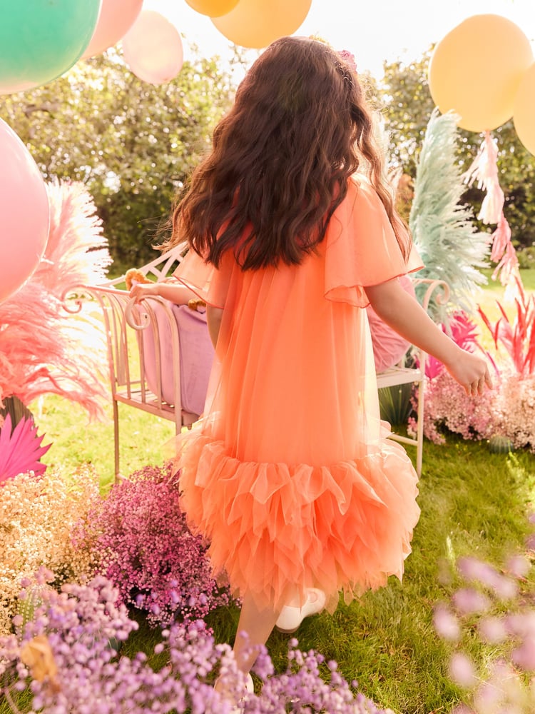 Bright Orange Mesh Party Dress (3-16yrs) - Image 2 of 9
