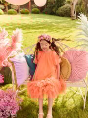 Bright Orange Mesh Party Dress (3-16yrs) - Image 5 of 9