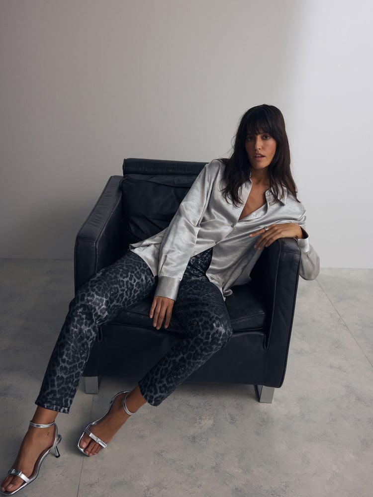 Metallic Leopard Print 100% Cotton Printed Straight Leg Jeans - Image 1 of 8