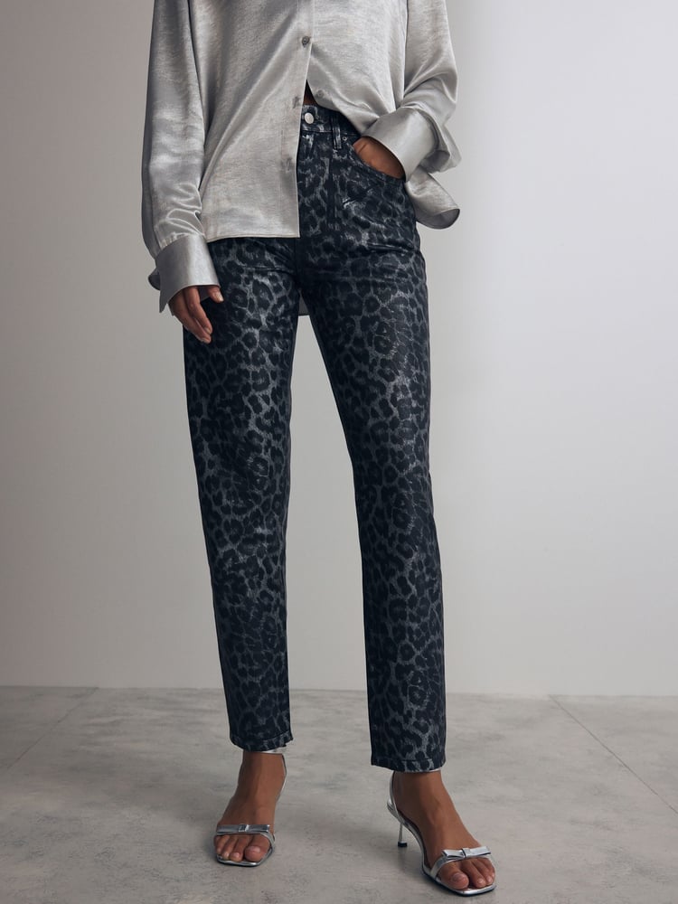 Metallic Leopard Print 100% Cotton Printed Straight Leg Jeans - Image 2 of 8