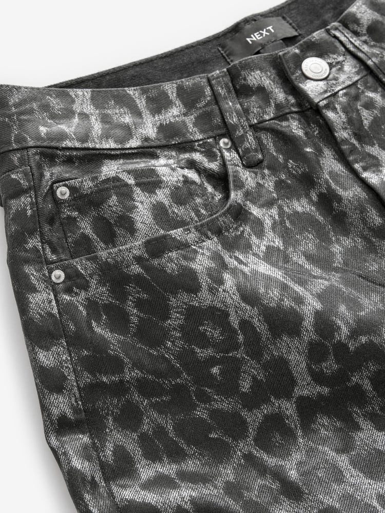 Metallic Leopard Print 100% Cotton Printed Straight Leg Jeans - Image 8 of 8