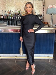 AX Paris Off The Shoulder Long Sleeves Draped Midi Dress - Image 1 of 4