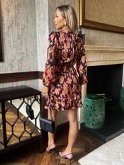 AX Paris Abstract Print Long Sleeve Pleated Shoulder Black Mini Dress - Image 2 of 4