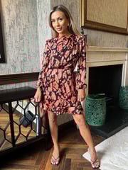 AX Paris Abstract Print Long Sleeve Pleated Shoulder Black Mini Dress - Image 4 of 4
