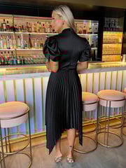 AX Paris High Neck Puff Sleeve Zig Zag Hem Pleated Midi Dress - Image 2 of 4