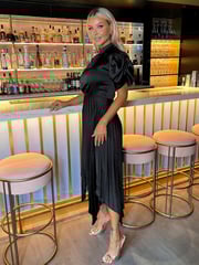 AX Paris High Neck Puff Sleeve Zig Zag Hem Pleated Midi Dress - Image 4 of 4