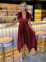 AX Paris Wrap Top Zig Zag Hem Pleated Midi Dress - Image 1 of 4