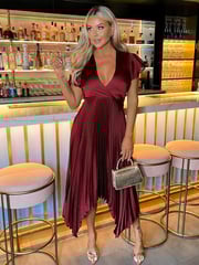 AX Paris Wrap Top Zig Zag Hem Pleated Midi Dress - Image 3 of 4