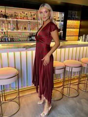 AX Paris Wrap Top Zig Zag Hem Pleated Midi Dress - Image 4 of 4