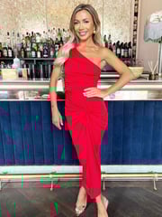 AX Paris Red One Shoulder Knot Skirt Midi Dress - Image 3 of 5