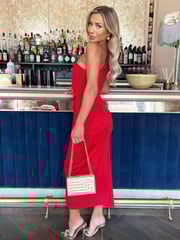 AX Paris Red One Shoulder Knot Skirt Midi Dress - Image 4 of 5