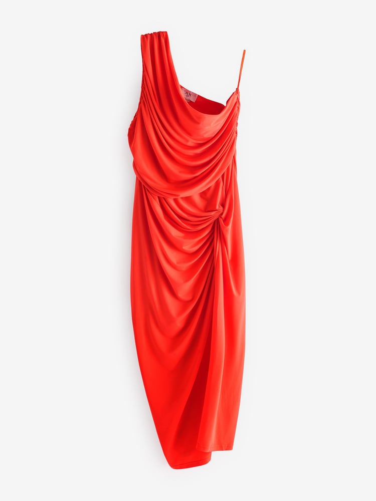 AX Paris Red One Shoulder Knot Skirt Midi Dress - Image 5 of 5
