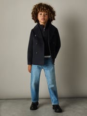 Reiss Navy Bergamo Wool-Blend Twill Double-Breasted Coat - Image 1 of 5