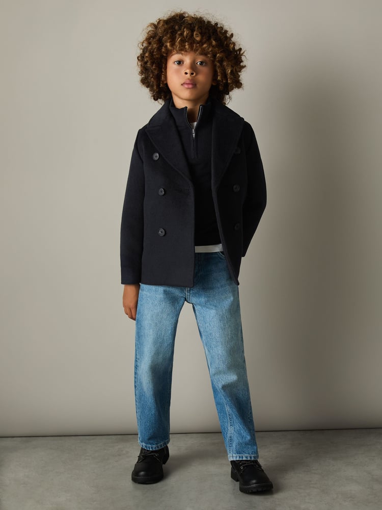 Reiss Navy Bergamo Wool-Blend Twill Double-Breasted Coat - Image 1 of 5
