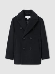 Reiss Navy Bergamo Wool-Blend Twill Double-Breasted Coat - Image 2 of 5