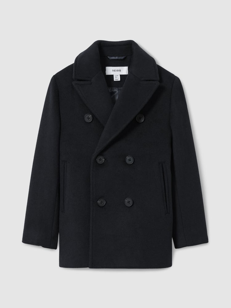 Reiss Navy Bergamo Wool-Blend Twill Double-Breasted Coat - Image 2 of 5
