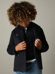Reiss Navy Bergamo Wool-Blend Twill Double-Breasted Coat - Image 3 of 5