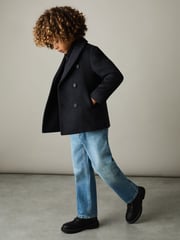 Reiss Navy Bergamo Wool-Blend Twill Double-Breasted Coat - Image 4 of 5