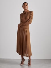 Reiss Tan Saffron Atelier Gathered-Georgette Maxi Dress - Image 1 of 6