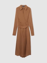 Reiss Tan Saffron Atelier Gathered-Georgette Maxi Dress - Image 2 of 6