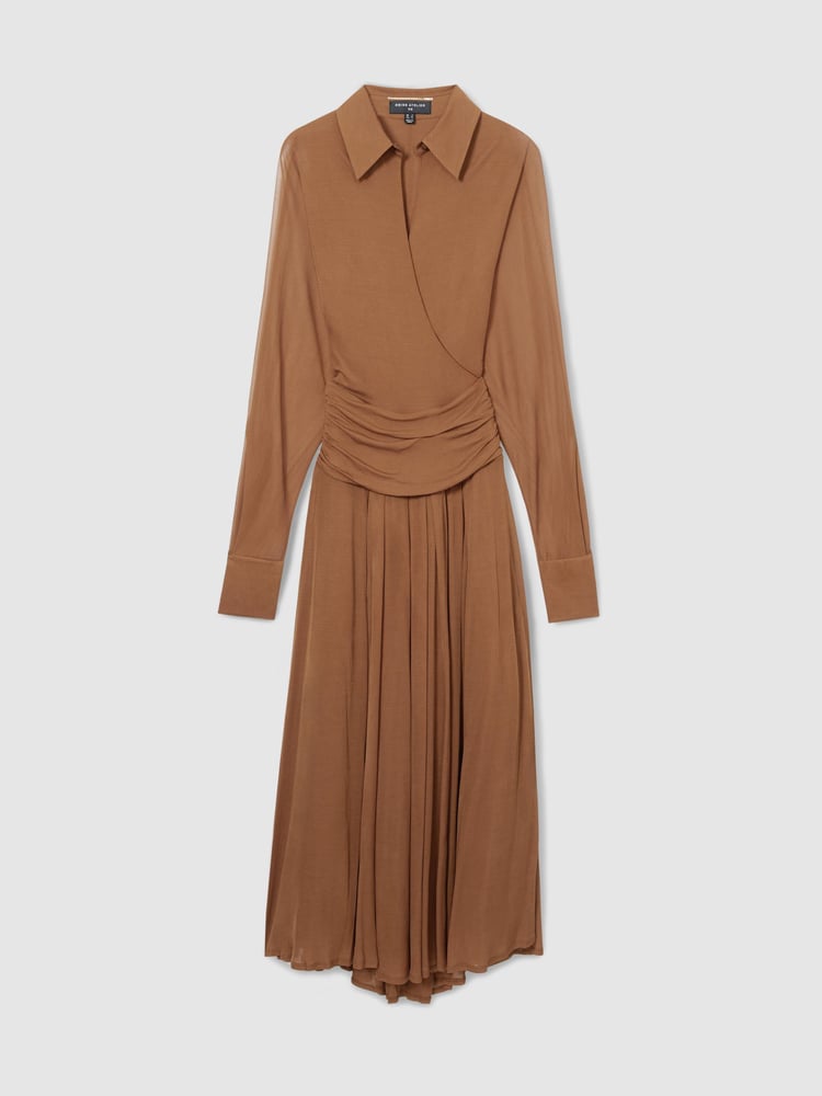 Reiss Tan Saffron Atelier Gathered-Georgette Maxi Dress - Image 2 of 6