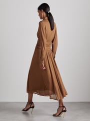 Reiss Tan Saffron Atelier Gathered-Georgette Maxi Dress - Image 4 of 6