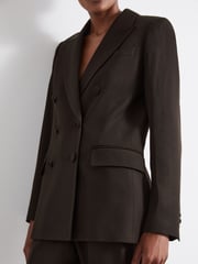 Reiss Brown Lena Atelier Double-Breasted Virgin-Wool Blend Suit Jacket - Image 3 of 5