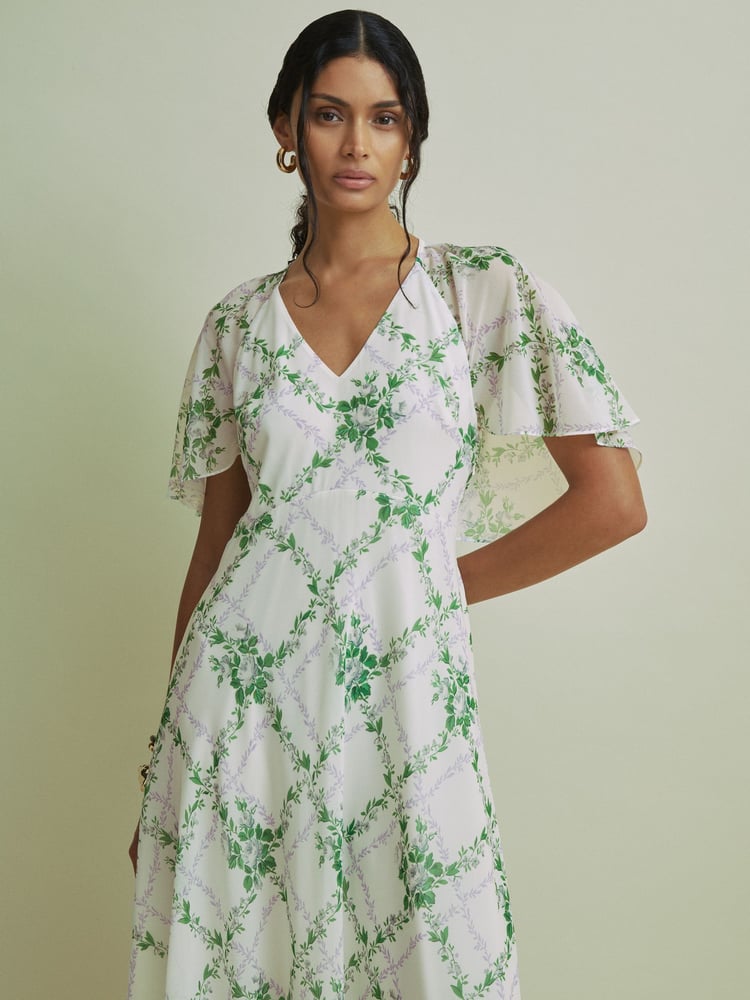 Florere Sheer Sleeve Cape Detail Maxi Dress - Image 1 of 6